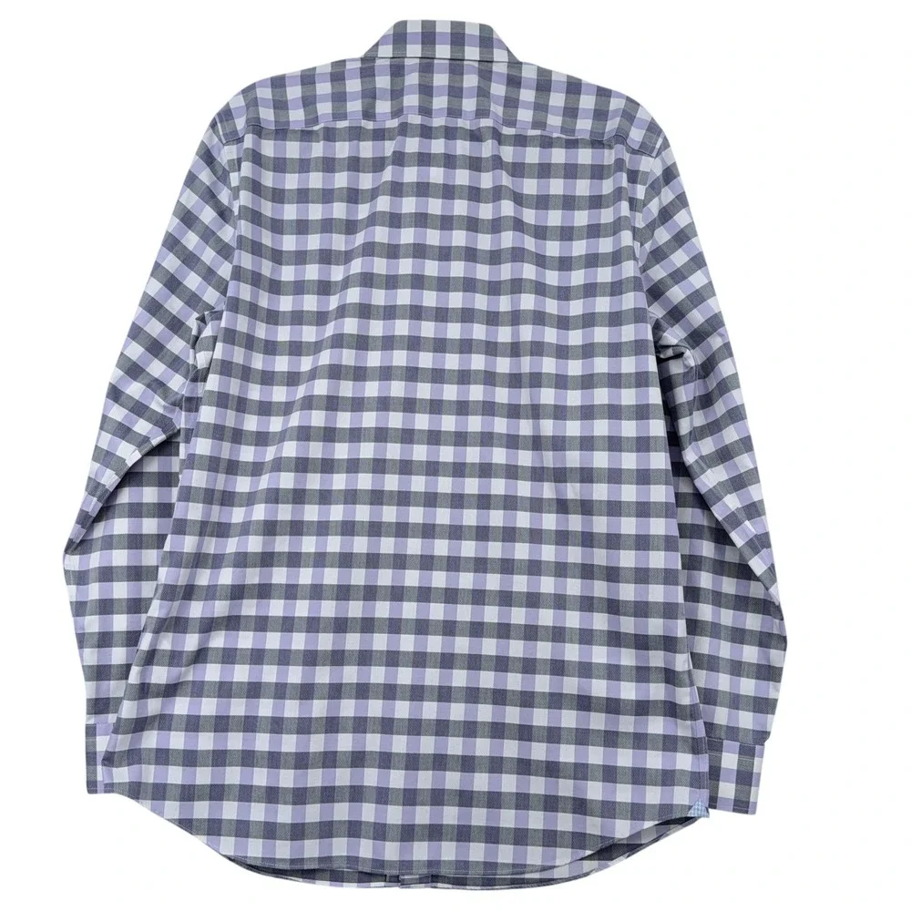 Banana Republic Mens‎ Grant Fit Gingham Non-Iron Cotton Shirt Purple Grey Large